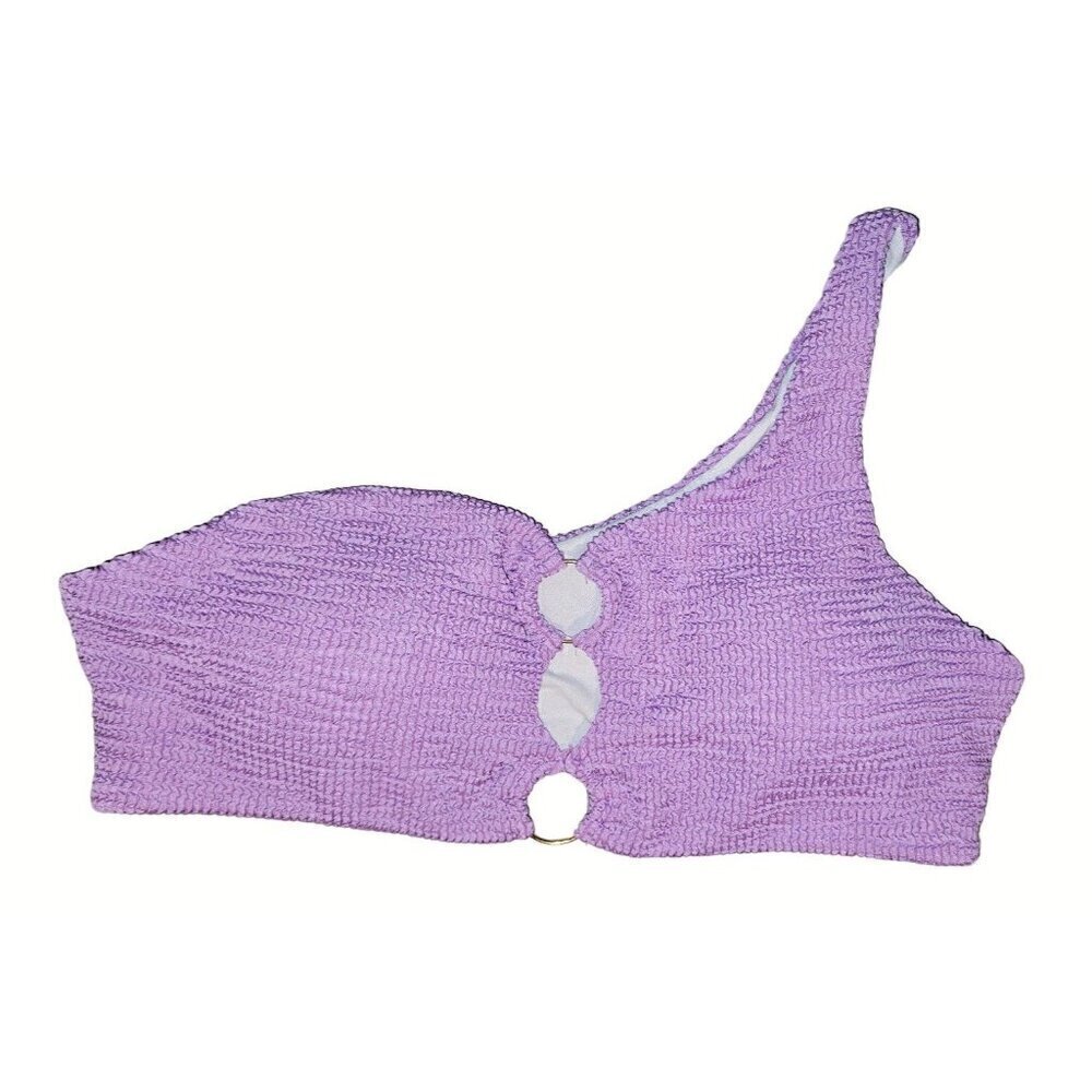 One Shoulder Swim Top Plus Sz 4X Purple Lilac Padded Metal Rings Smocked Stretch